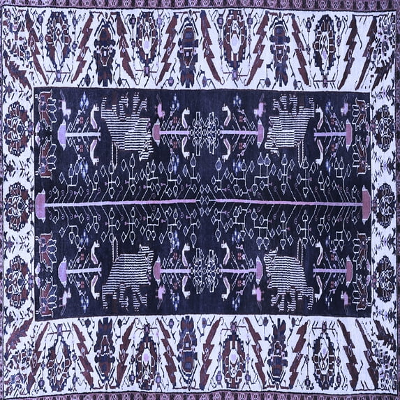 Ahgly Company Machine Washable Indoor Square Persian Blue Traditional Area Rugs, 5' Square