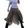 thumbnail image 3 of Women Flowy Plaid Skirts Elegant Asymmetrical Hem Midi Skirt Brown S, 3 of 10