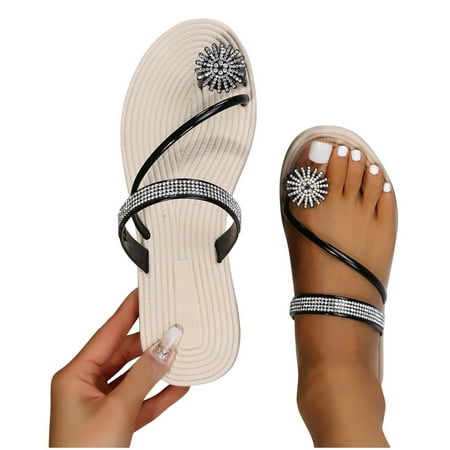 

Women Summer Clip-Toe Shoes Rhinestone Flats Casual Beach Sandals