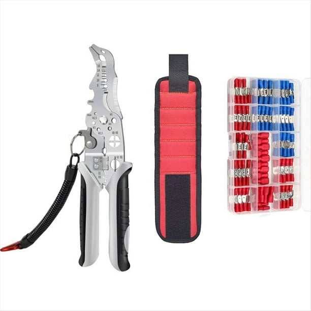 Juego de Herramientas para Cables, Pelacables en Forma de Codo Multifunción con de Resorte, Juego de Terminales Fríos de Muñeca Magnética