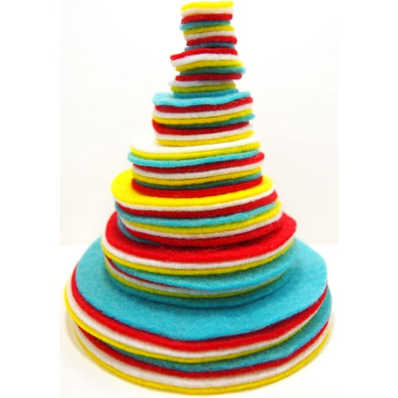 Playfully Ever After Turquoise Blue, Red, White & Yellow Craft Felt Circles (Mixed Size Pack - 56pc)