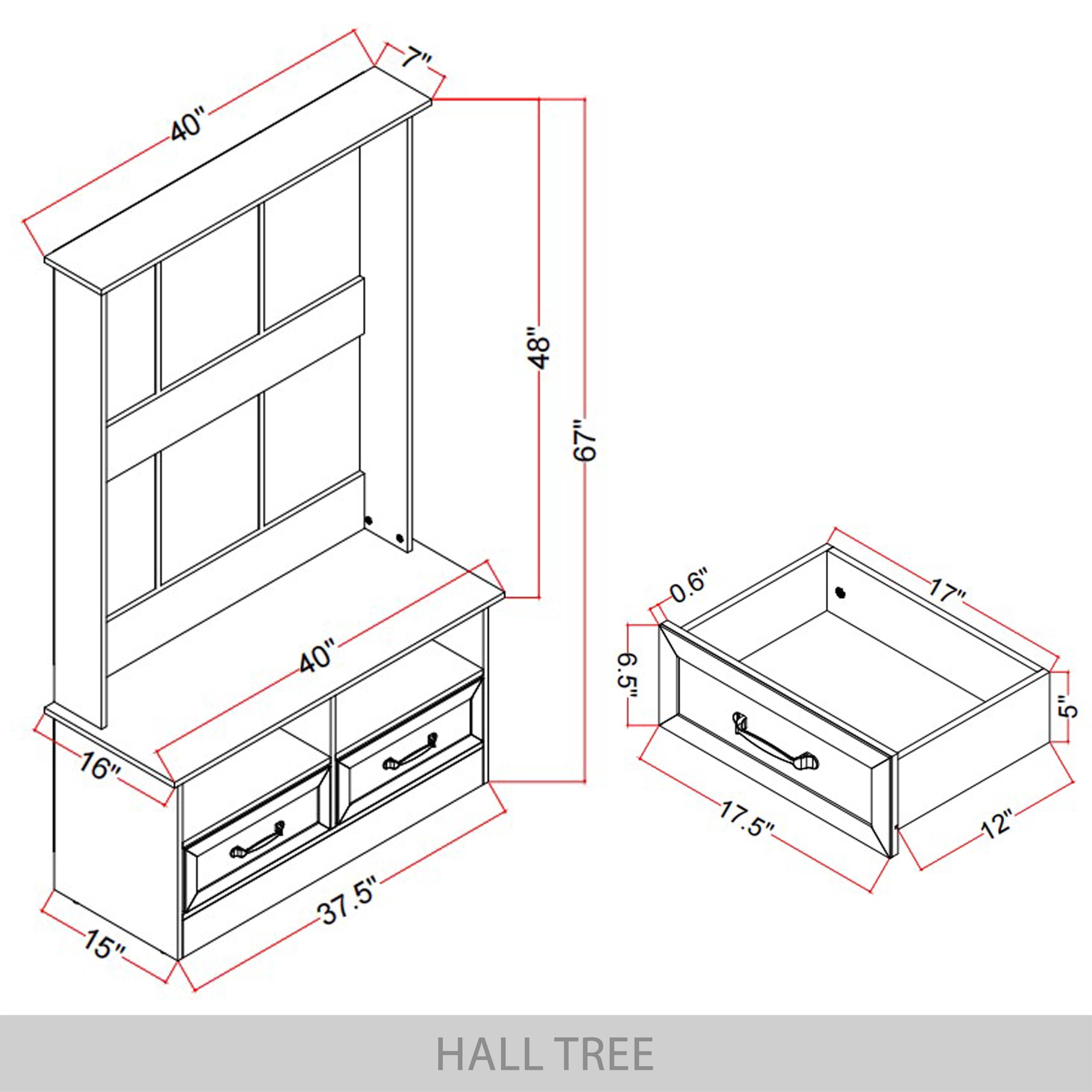 Castle Place Contemporary Hall Tree with Storage Cabinet, Light Oak