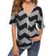 thumbnail image 4 of Camiseta de mujer de manga corta con cremallera, cuello en V, raya, blusa informal, negro, L Sweethay AP001585-07, 4 of 7