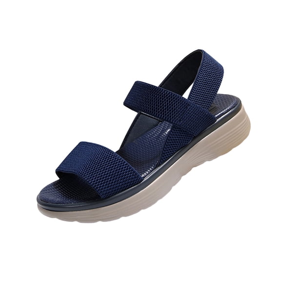 SZJXBUY High Platform Sandals for Women Open Toe Elegant Flat Wedge Sandals Summer Comfortable Elastic Ankle Strap Dressy Shoes Dark Blue,38