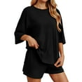 thumbnail image 2 of Conjunto deportivo para mujer: camiseta de cuello redondo y pantalones cortos deportivos. Poliéster transpirable. Lavable a máquina. Primavera/verano. XS-XXXXL., 2 of 5