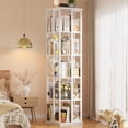 thumbnail image 7 of Homieasy Rotating Bookshelf, 360 Display Wood Spinning Bookshelves, 5 Tier Floorstanding Narrow Bookcase, Corner Bookshelf for Small Space, White, 7 of 7