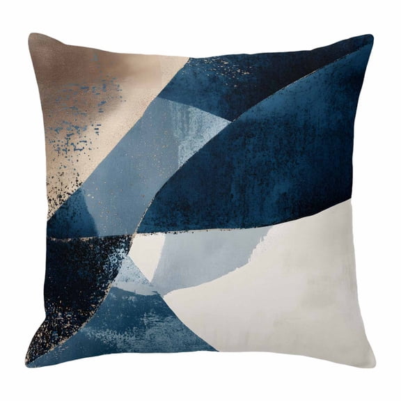 Pillow Covers 26x26 Inch, Navy Blue Brown Linen Pillowcase with Invisible Zipper, Modern Geometric Abstract Art Decorative Throw Pillow Covers Cushion Case for Couch Sofa Bed Living Room