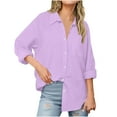 thumbnail image 2 of Fanxing Womens Linen Shirts Plus Size Button Down Shirt Boho Casual Lightweight Tees Summer Long Sleeve Linen Cotton Work Tops Loose Fit Office Blouses S-5XL, 2 of 8