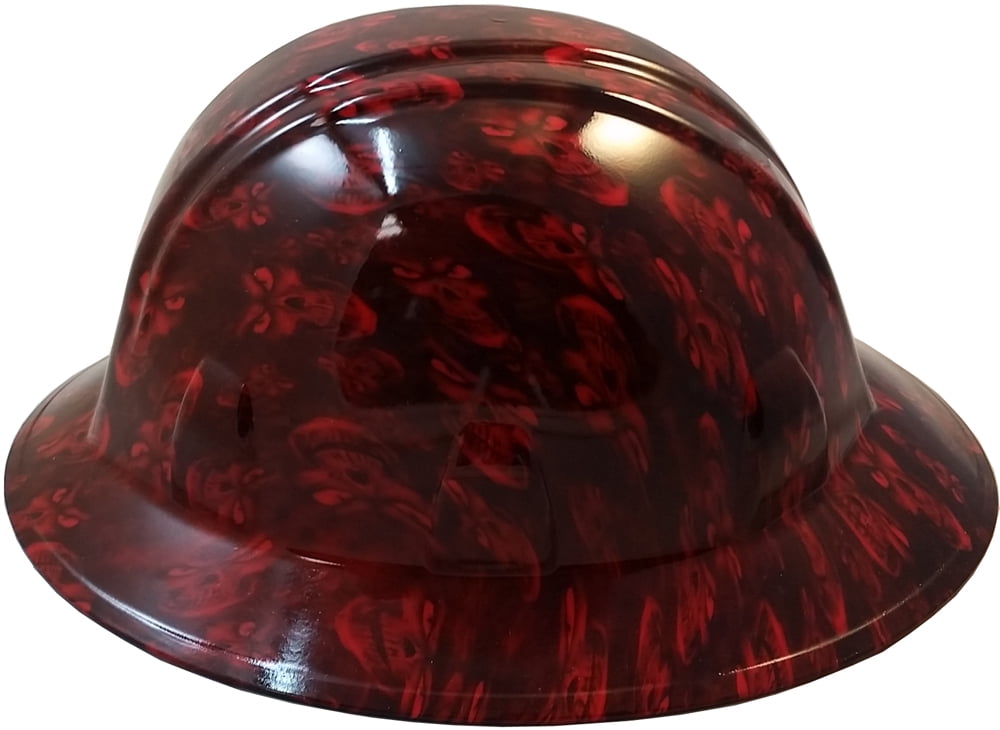 Hades Small Skull Red Hydro Dipped Hard Hats Full Brim Design