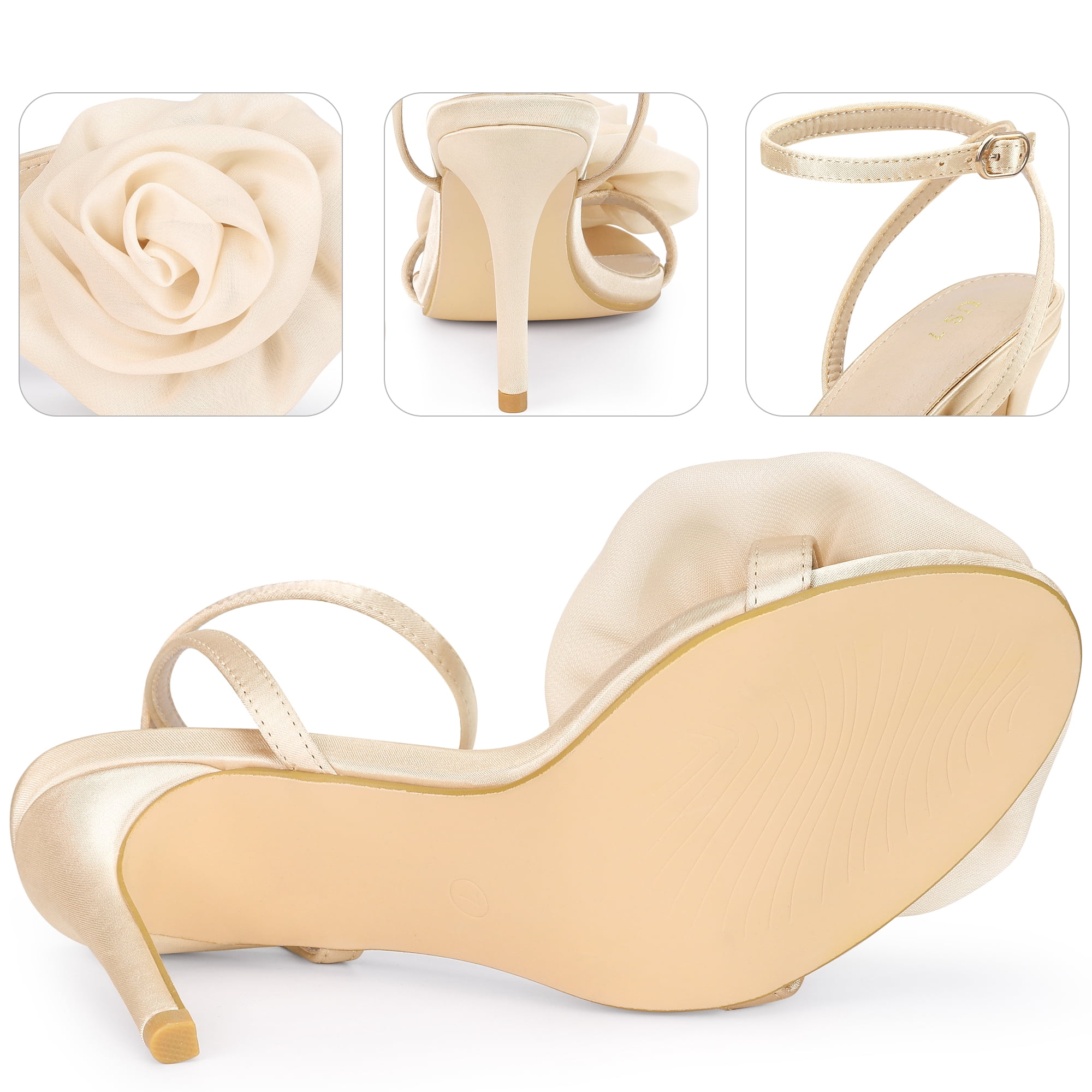 DARING DIVA Flower Stiletto High Heel Sandals for Women Champagne 7