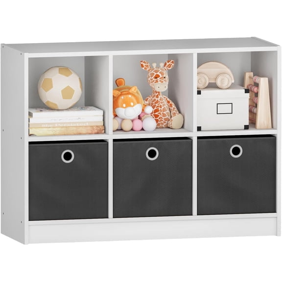 Toys Organizer, Small Kids Bookshelf with Removeable Bins Wooden Cabinet Bookcase for Kids Room Living Room Playroom