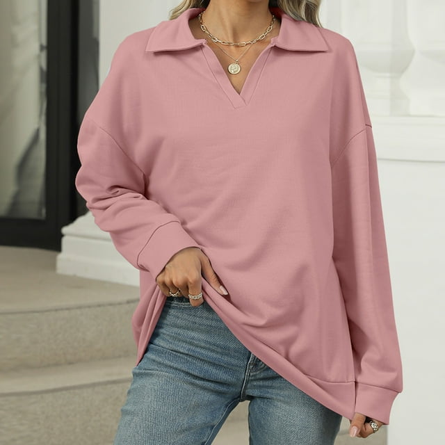 Jienlioq Hauts Corset pour Femmes Chandail en Molleton Ample à Manches Longues avec Col Rabattu Couleur Unie en Liquidation