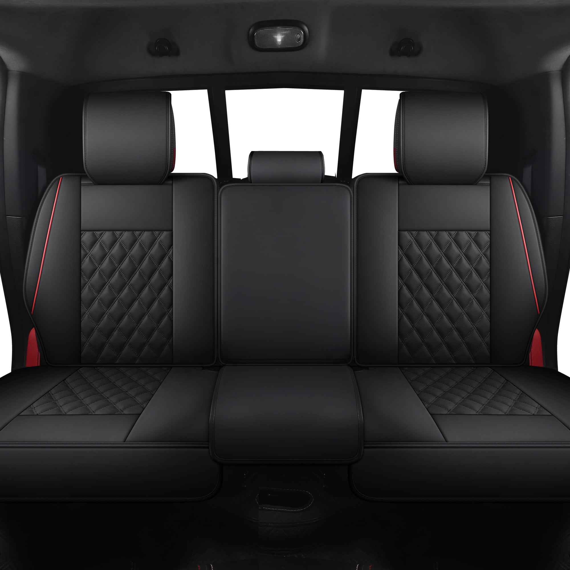 JOJOBAY Car Seat Covers for Dodge Ram,Fit 2009-2026 1500/2500/3500 HD Pick-up Truck,Crew,Regular,Quad,Mega Cab,Waterproof Synthetic Leather Seat Covers(5PCS-Full Set,Black-Red)