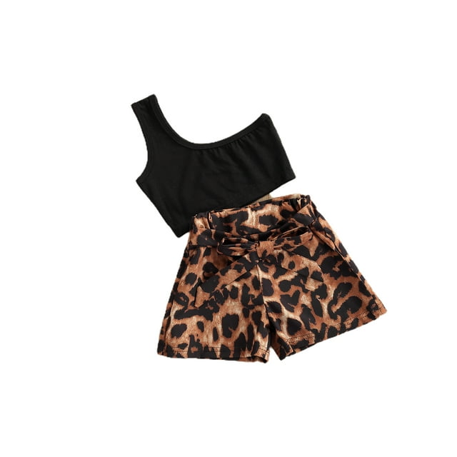 Mialoley Enfants Bébé Filles Mode 2 Pièces Ensemble une Épaule Tops + Short Léopard Ensemble pour les Enfants Filles