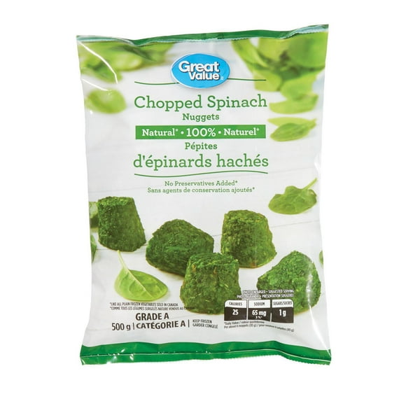 Pépites d'épinards hachés naturel Great Value 500 g