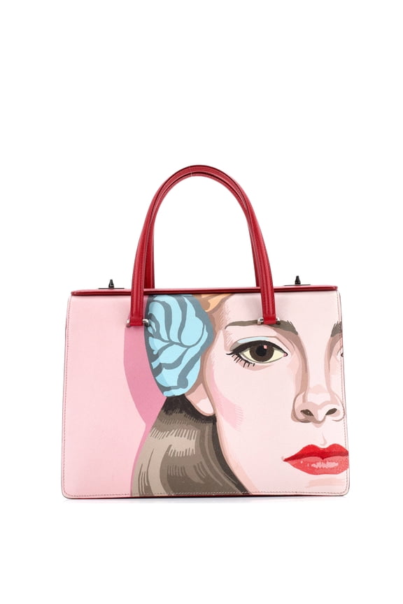 Pre-Owned Turn Lock Tote Printed Saffiano Medium By Rebag