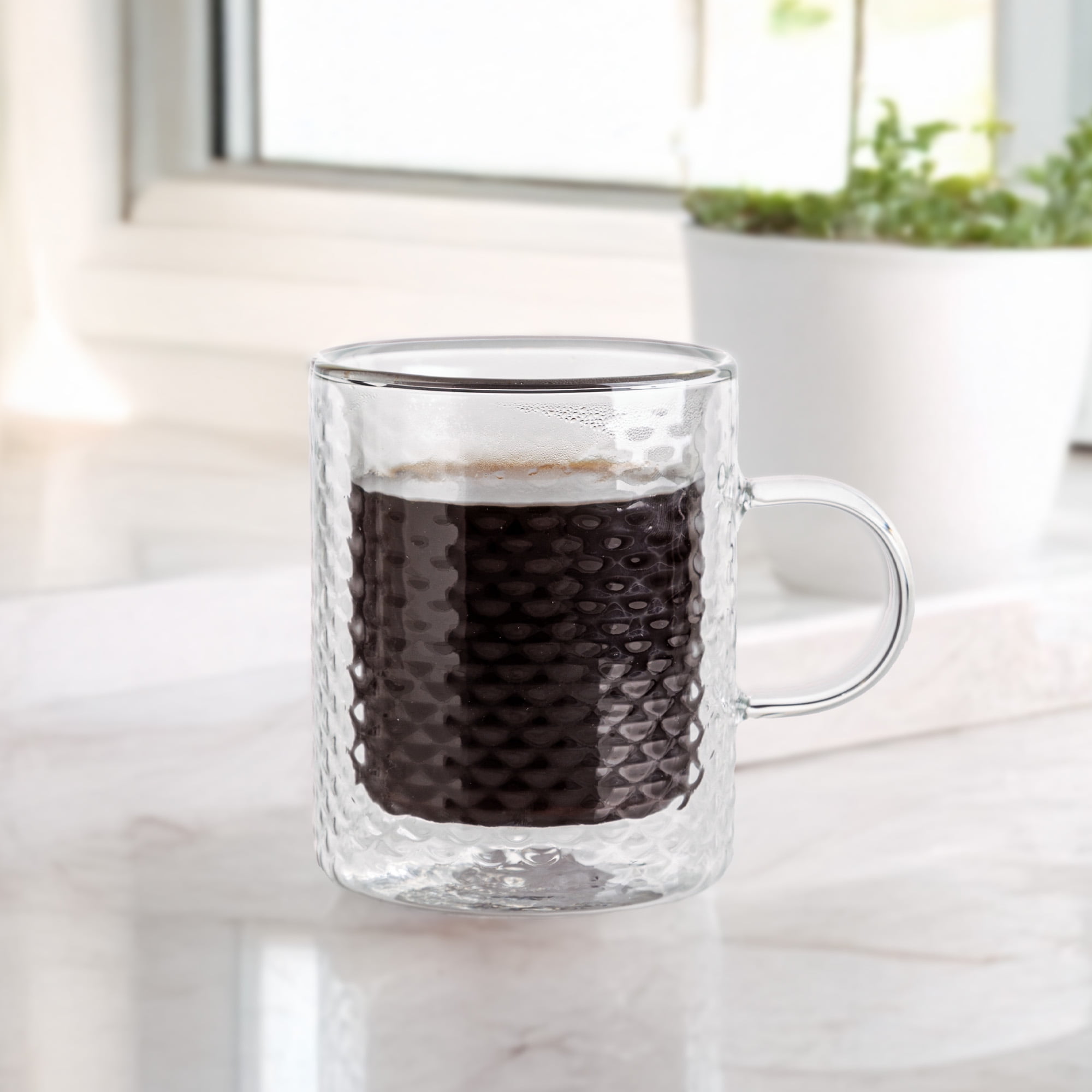 Mainstays 12 oz Double Wall Glass Mug - Safe for Cold Brew & Hot Coffee