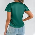 thumbnail image 4 of MIXUE Boho Tops For Women Summer Satin Solid Color Round Neck Short Sleeve Loose Fit Casual Tee Shirts Daily-Wear,Green,L, 4 of 6