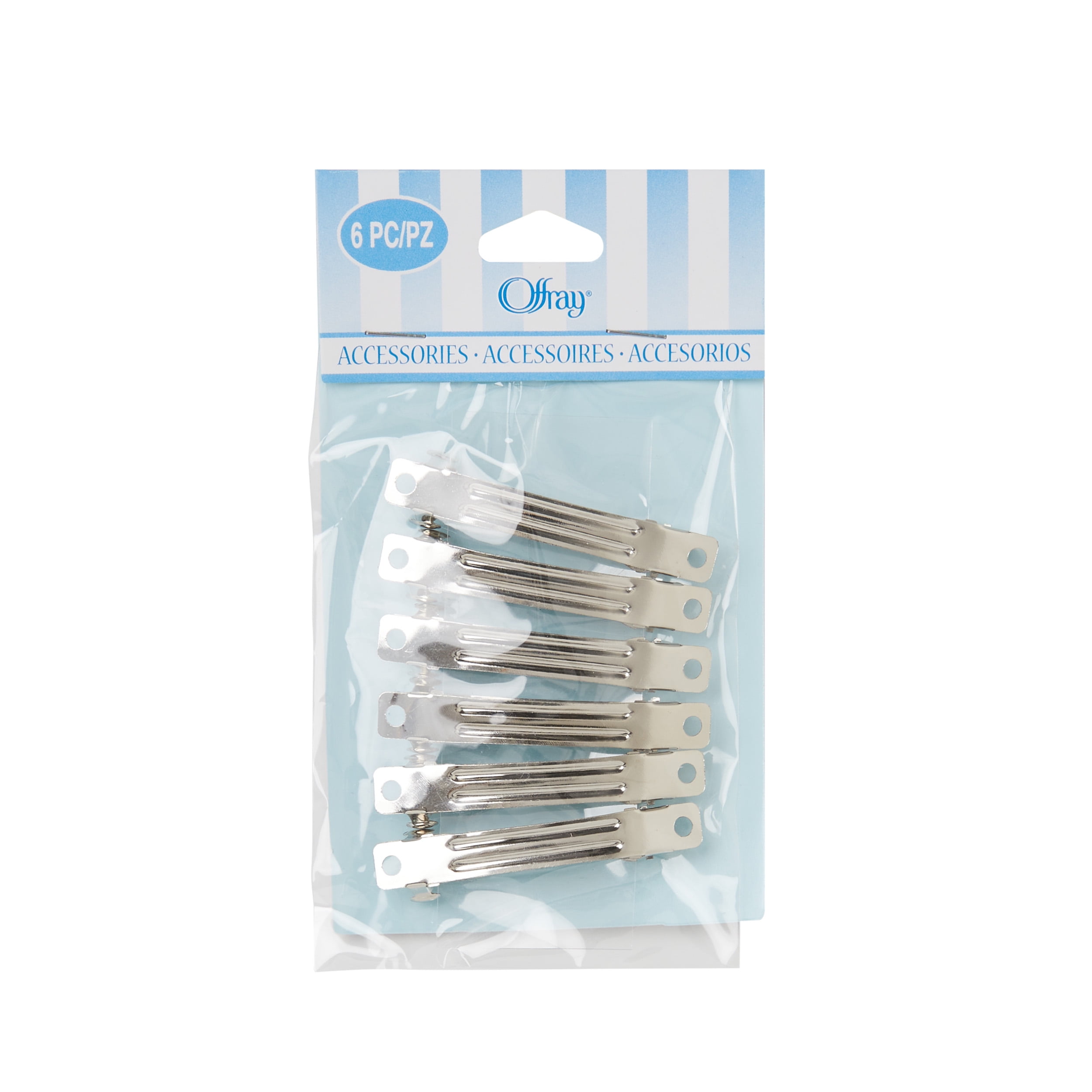 (3 pack) Offray Accessories, Silver Small Metal Rectangle Hair Clips great for DIY hair bows, 6 count, 1 Package