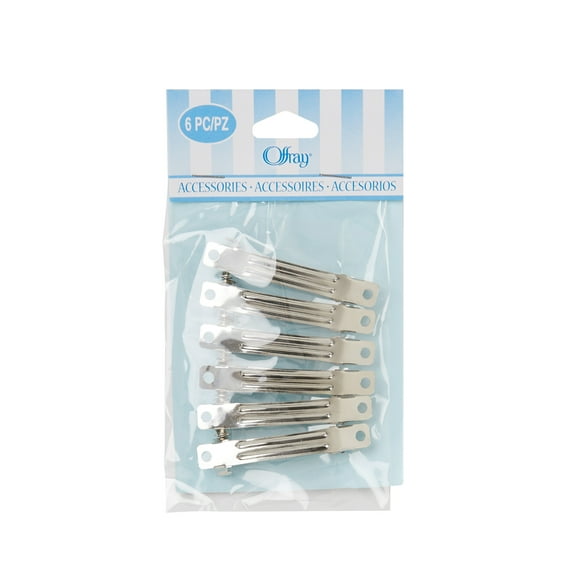 Offray Accessories, Silver Small Metal Rectangle Hair Clips great for DIY hair bows, 6 count, 1 Package