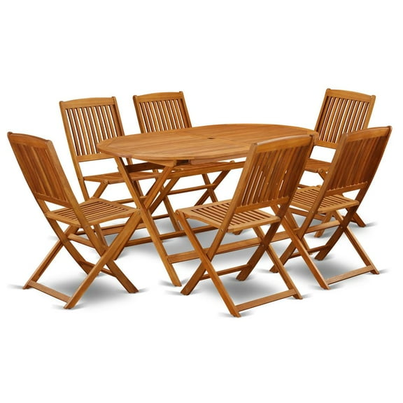 East West Furniture Wooden Patio Set Natural Oil, DICM7CWNA