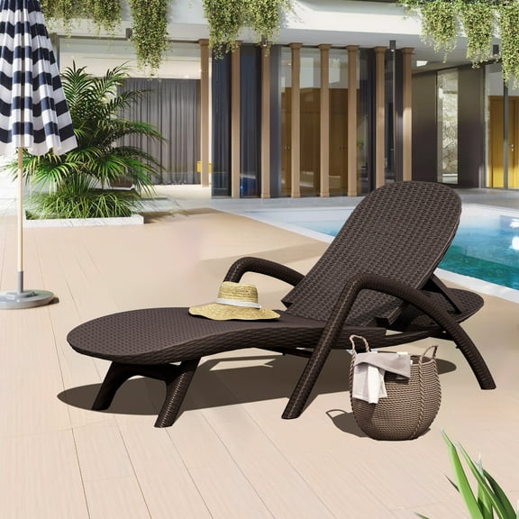Mikael Dark Brown Faux Wicker Outdoor Chaise Lounge - Elegant & Comfortable Patio Recliner