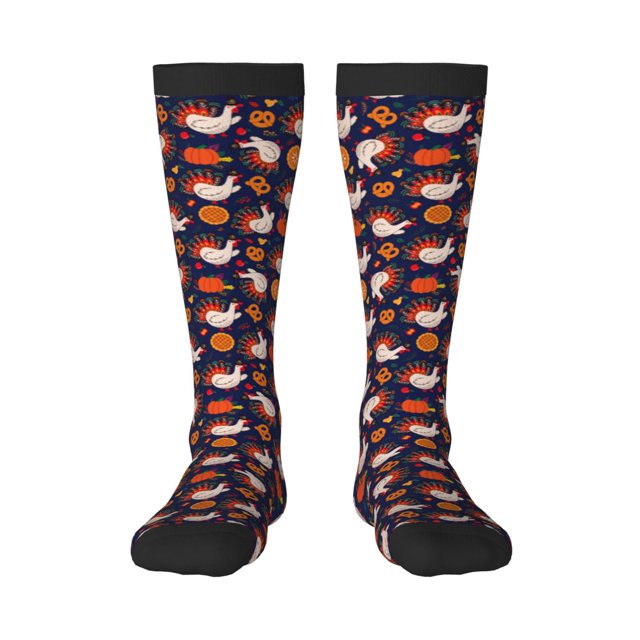 Fotbe Turkey And Thanksgiving Calcetas Divertidas Estampadas para Hombre y Mujer, Calcetas de Algodón hasta la Rodilla para Caminar, Correr, Enfermería y Embarazo