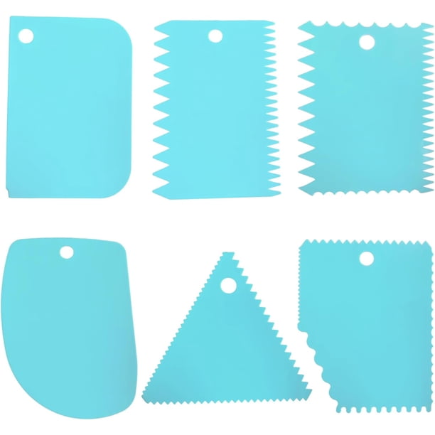 6 raspadores para pasteles, peines para decorar y alisadores de glaseado, reutilizables, para pan, crema y pizza, color azul