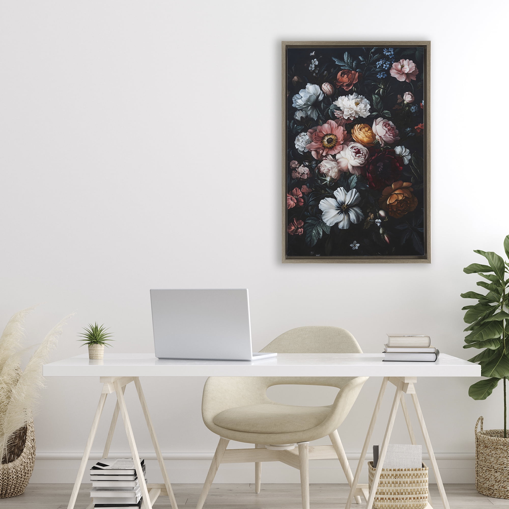 Stupell Industries Midnight Garden Velvet Florals Brown Framed Floater Canvas Wall Art, design by Creative Studio