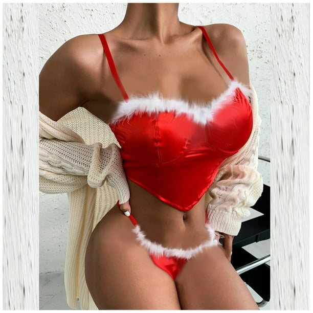 Black Friday Deals 2022 TIMIFIS Women's Sexy Santa Christmas Lingerie Set  Belts Lace Teddy Babydoll Bodysuit