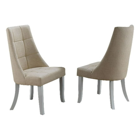 Lexie Parsons Dining Chairs Beige Vinyl Upholstery White Wood Legs Contemporary Set Of 2