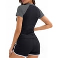 thumbnail image 5 of uvwlwu Women Half Zip Color Block Rash Guard Two Piece Swimsuit with Shorts,M, 5 of 5