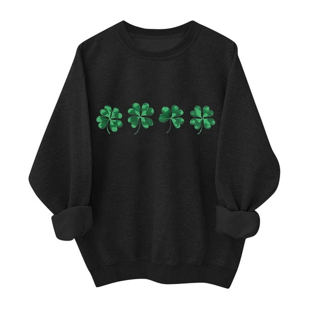 Ounisa St. Patrick's Day Sweatshirt for Women Clover Graphic T Shirts Patty's Day Long Sleeve Tee Tops Pullover