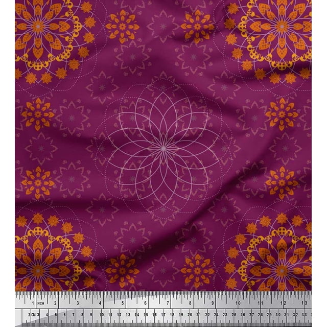 Soimoi Polyester Crepe Fabric Mandala Decorative Print Fabric by Yard 52 Inch Wide