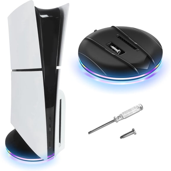 Vertical Stand with LED for PS5 Slim Disc Digital Console, Base Stand Accessories with Screw-Black