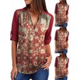 thumbnail image 4 of Gvmfive Women's V-Neck 3/4 Sleeve Zip Front Floral Tunic Casual Top Blouse, 4 of 5