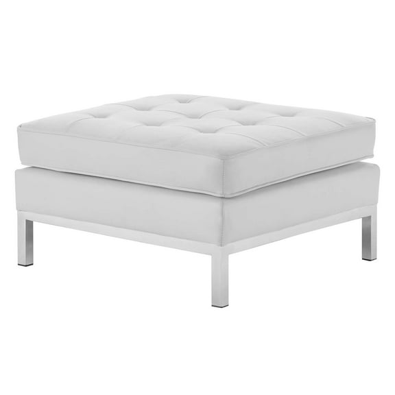 Contemporary Modern Urban Designer Living Room Lounge Club Lobby Accent Chair Ottoman, Faux Vinyl Leather, White