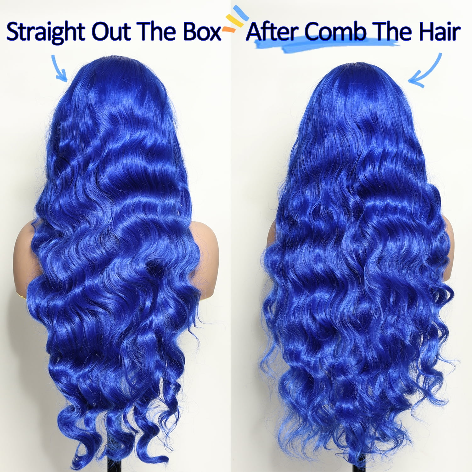 13x6 Lace Frontal Wig 32 Inch Blue Body Wave Synthetic Pre Plucked with Baby Hair Transparent Swiss Lace Heat Friendly Blue Colored Hair Lace Front Wigs for Women