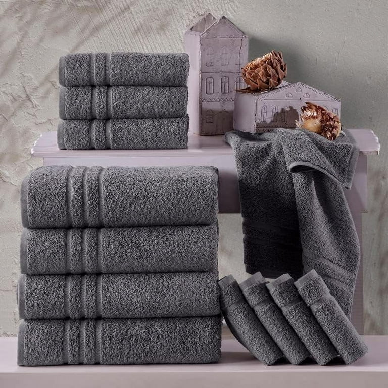 Hammam Linen Hand Towels Set Cool Grey Soft Fluffy, Absorbent and