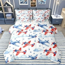 Castle Fairy Cute Cute Plane Aircraft Twin Bedding Sets 7-Piece for Preppy Child,Transportation Theme Bedding Comforter Set Microfiber,Starry Sky Breathable Sheet Sets,Microfiber Bedroom Decor
