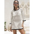 thumbnail image 3 of ANRABESS Crochet Bathing Suit Cover Up for Women Summer Dresses 3/4 Sleeve Beach Cover Ups for Swimwear Hollow Out Bikini Swimsuit Coverups 2026 Vacation Outfits Black-white S, 3 of 12