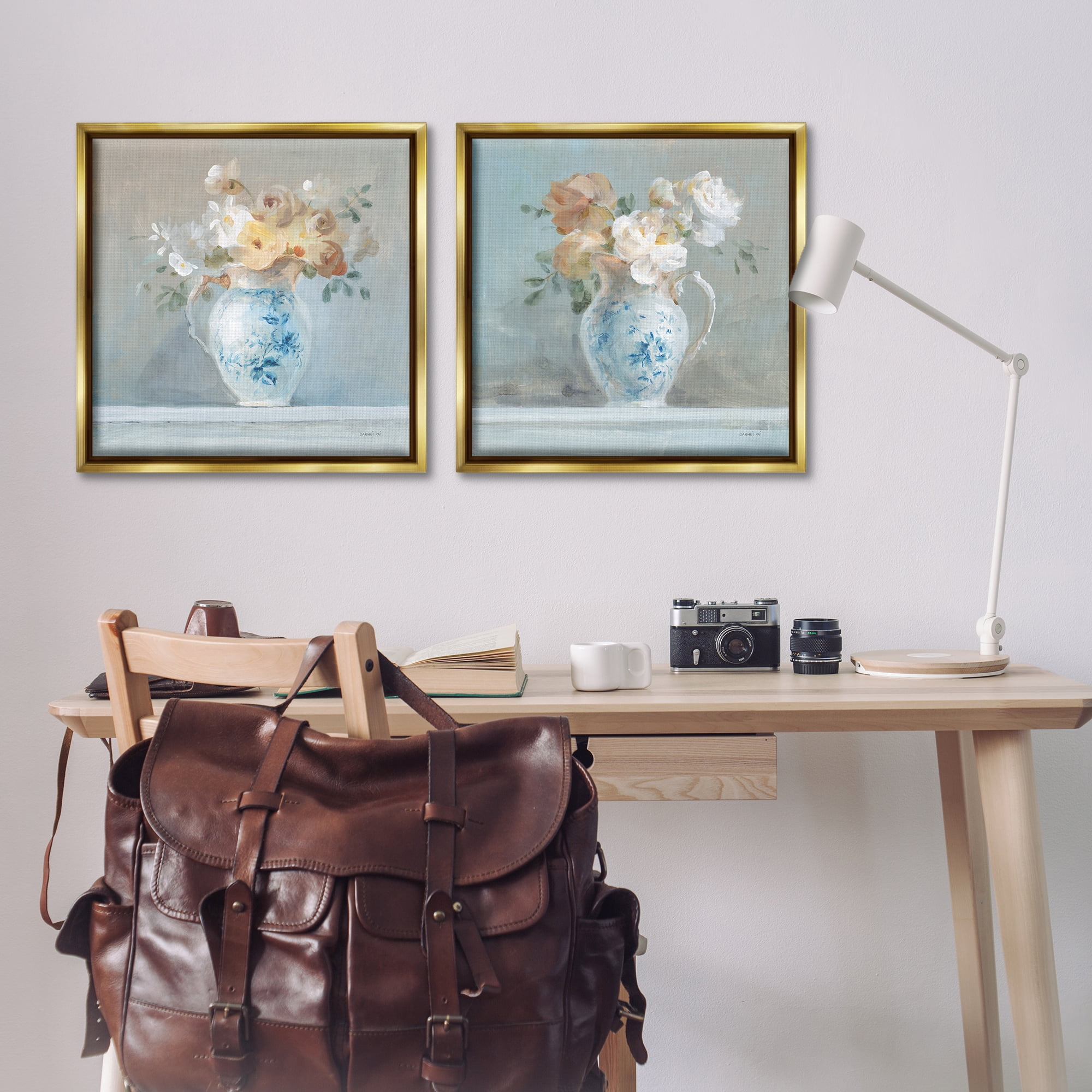 Stupell Industries Heirloom Bouquet Pitcher Plants & Flowers Painting Gold Floater Framed Canvas Art Print Wall Art, 25 x 25, Set of 2