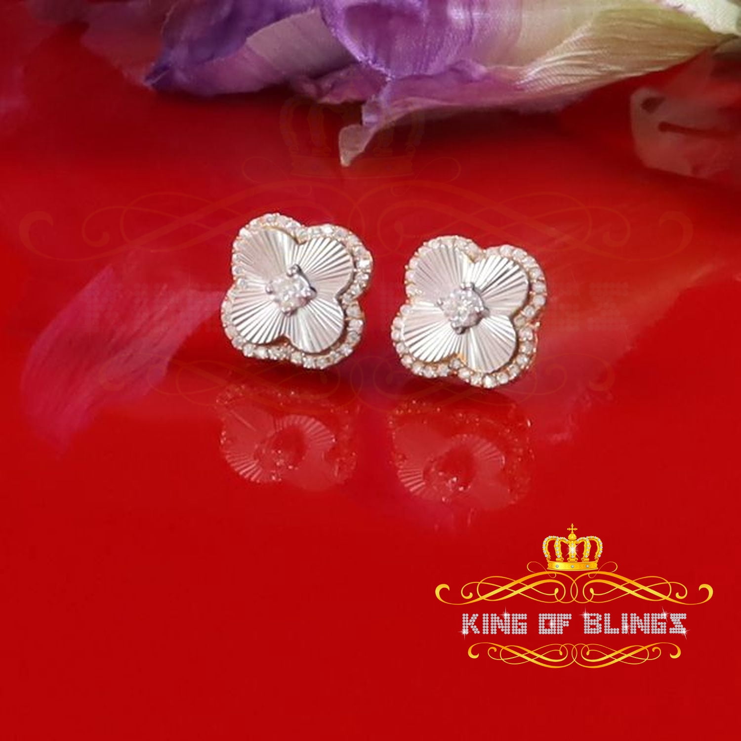 King of Bling's 925 Yellow Silver0.66ct VVS 'D' Moissanite Square Stud Earring Men's/Womens