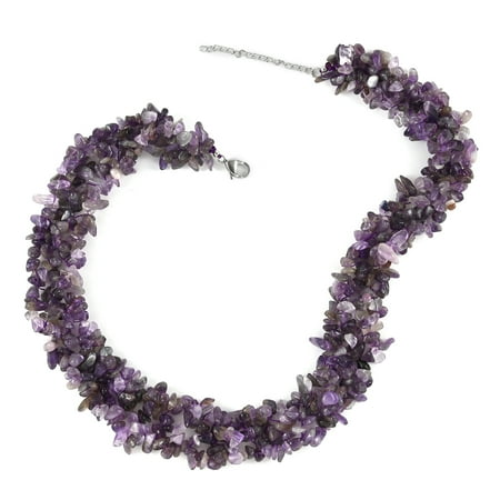 Stainless Steel Beads Amethyst Chips Knitted Necklace Costume Promise Stylish Elegant Fashion Jewelry Gift for Women Size 18