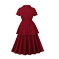 thumbnail image 4 of ZQUUVOU Women's Vintage Tea Dress Short Sleeve Cocktail Party Dress Notch Lapel Button Church Casual Dinner Dress Red, 4 of 8