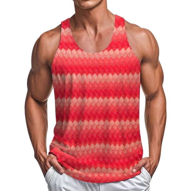 Camiseta sin mangas de cuello redondo para hombre, cuello redondo ahuecado, estilo playero informal de verano, holgada, sin mangas, a rayas, cuello redondo, sin mangas, para hombre