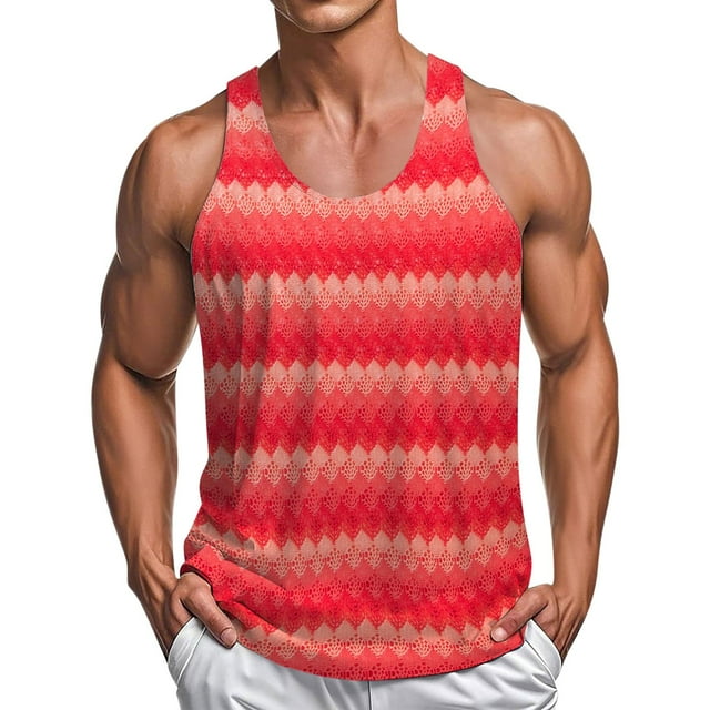 Tops de Trabajo de Verano, Hombres Sexy Hueco Fuera Rayas Cuello Redondo sin Mangas Suelto Estilo de Playa Superior para Casual