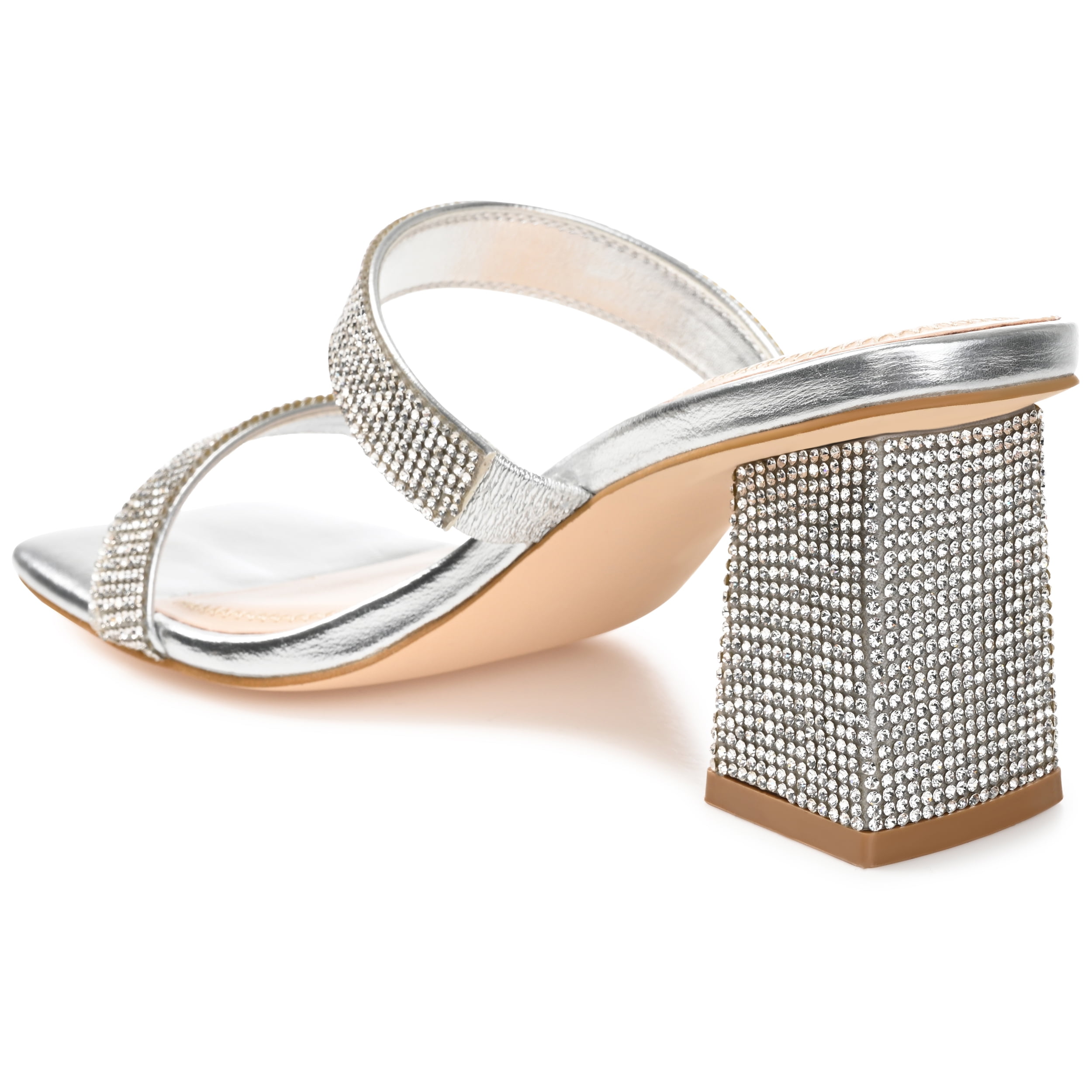 Journee Womens Shandee Rhinestone Detail Block Heel Evening Dress Sandals