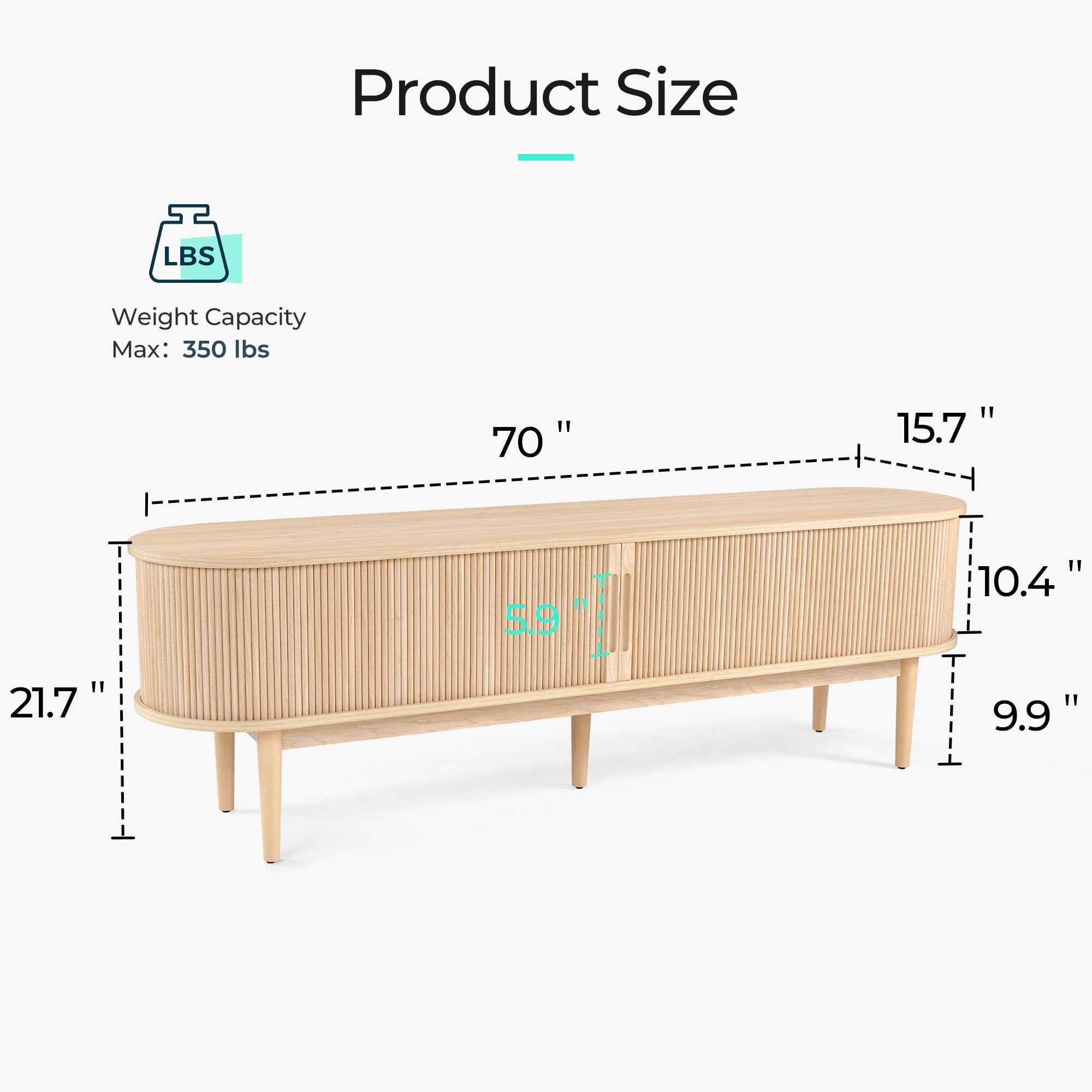 LINSY HOME Fluted TV Stand for TVs up to 75", Mid-Century Home Entertainment Center with Sliding Tambour Door and Adjustable Shelves, Oak