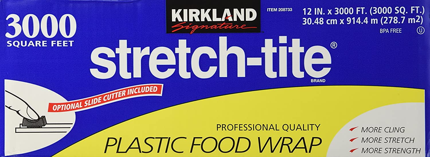 12" X 3000'/ea Kirkland Signature Stretch-Tite Plastic Food Wrap w/slide cutter